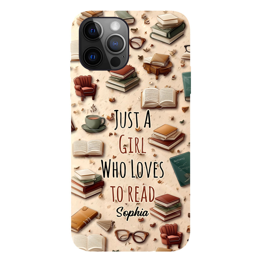 Coque de téléphone personnalisée « Juste une fille qui aime lire » avec un livre imprimé intégralement