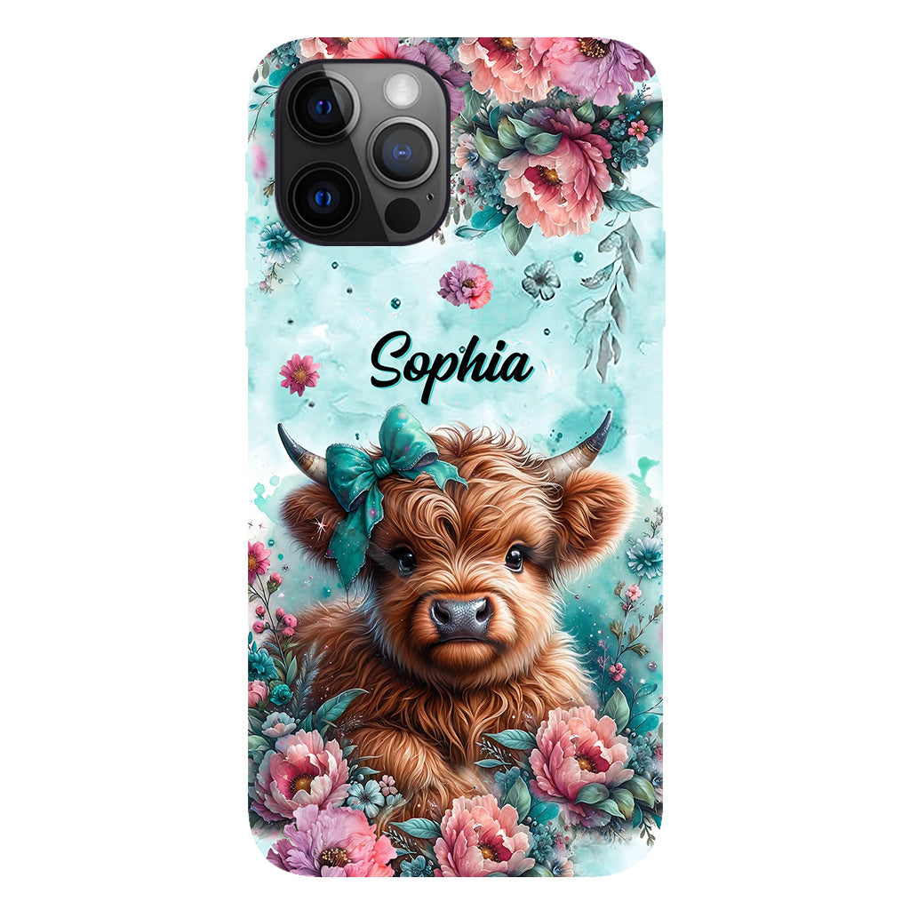 Coque de téléphone personnalisée avec imprimé intégral « Bébé vache des Highlands »
