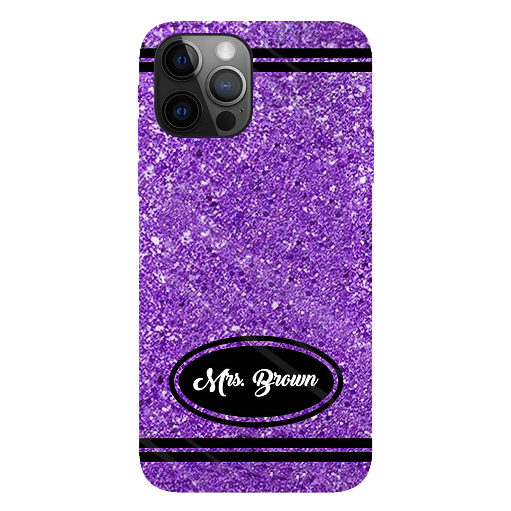 Coque de téléphone et support pour téléphone personnalisés avec motif crayon à paillettes artificielles - Design crayon à paillettes artificielles - Impression intégrale - Motif pour enseignant