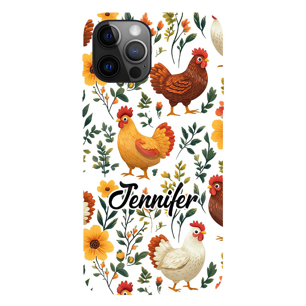 Coque de téléphone personnalisée avec motif de poules fleuries mignonnes - Coque de téléphone imprimée avec des poules - Motifs de poules - Mignonnes
