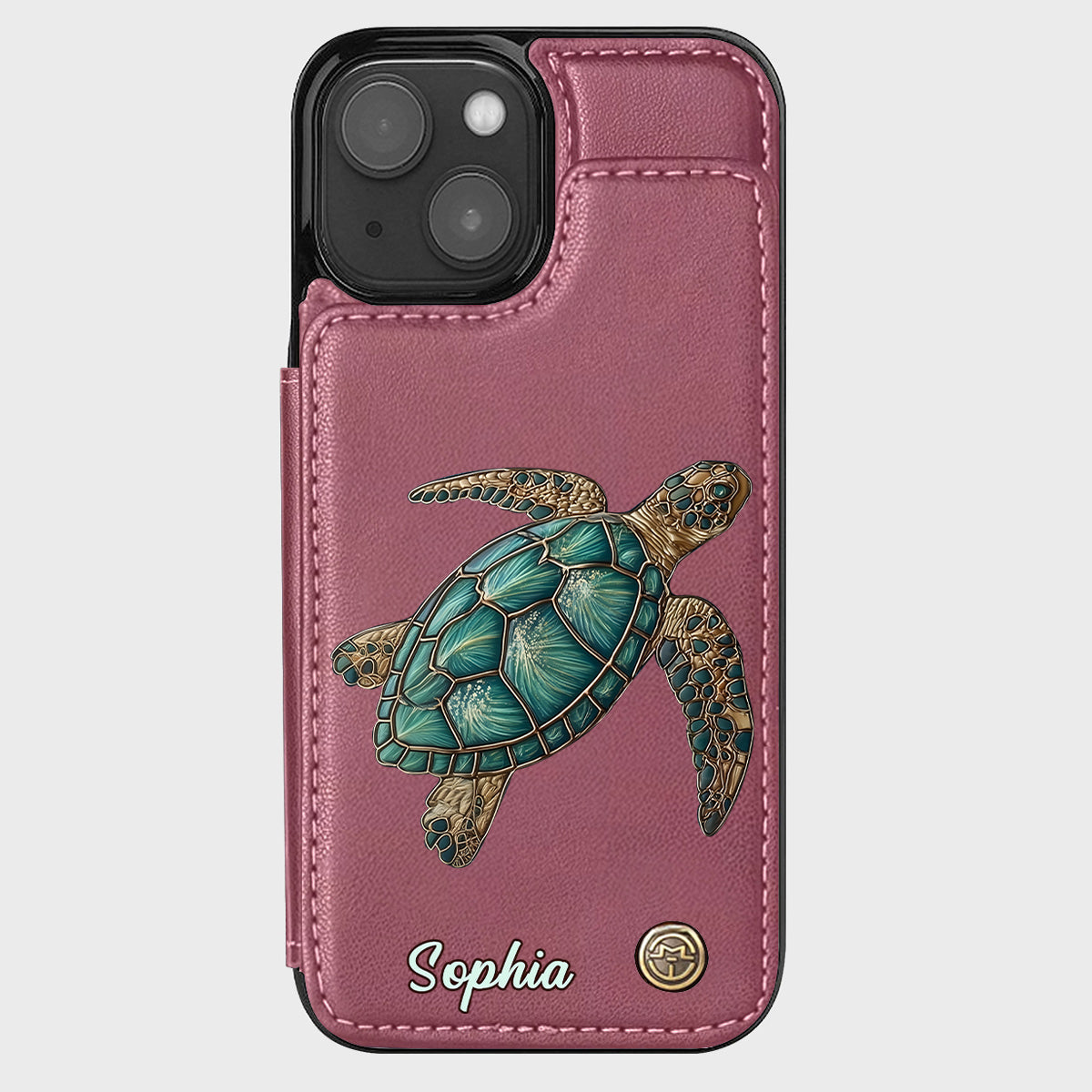 Étui portefeuille personnalisé pour téléphone portable avec une tortue - J'adore les tortues