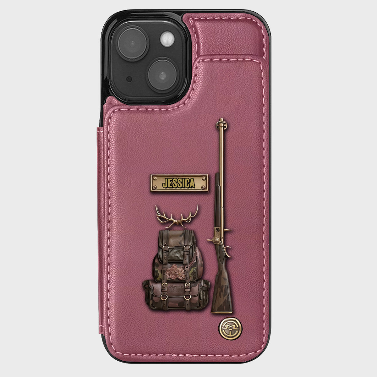 Cadeau de luxe pour chasseur - Étui portefeuille personnalisé pour téléphone sur le thème de la chasse