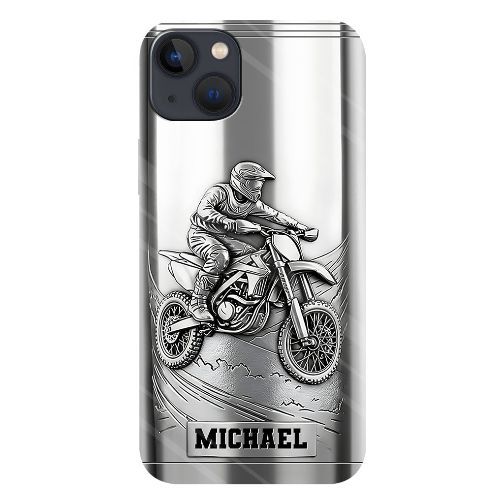 Coque de téléphone personnalisée motif motocross/cross métallisée - Coque de téléphone imprimée intégralement sur le thème du motocross