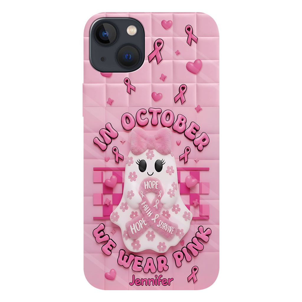 Coque de téléphone personnalisée avec un adorable fantôme et un message de sensibilisation au cancer du sein - Coque de téléphone imprimée intégralement pour la sensibilisation au cancer du sein