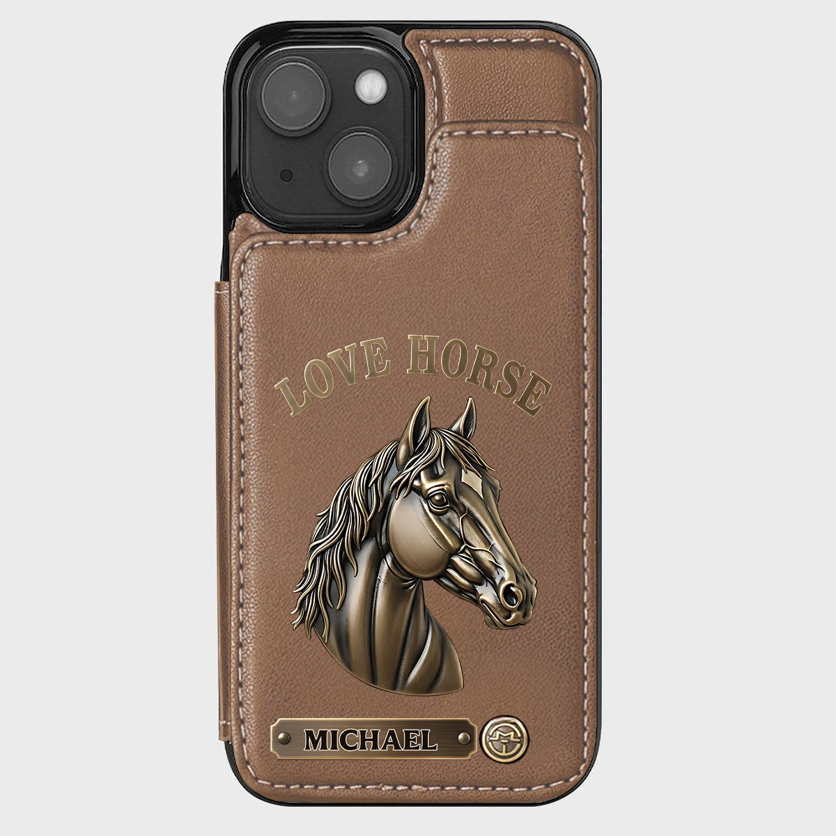 Étui portefeuille personnalisé pour téléphone Love Horse