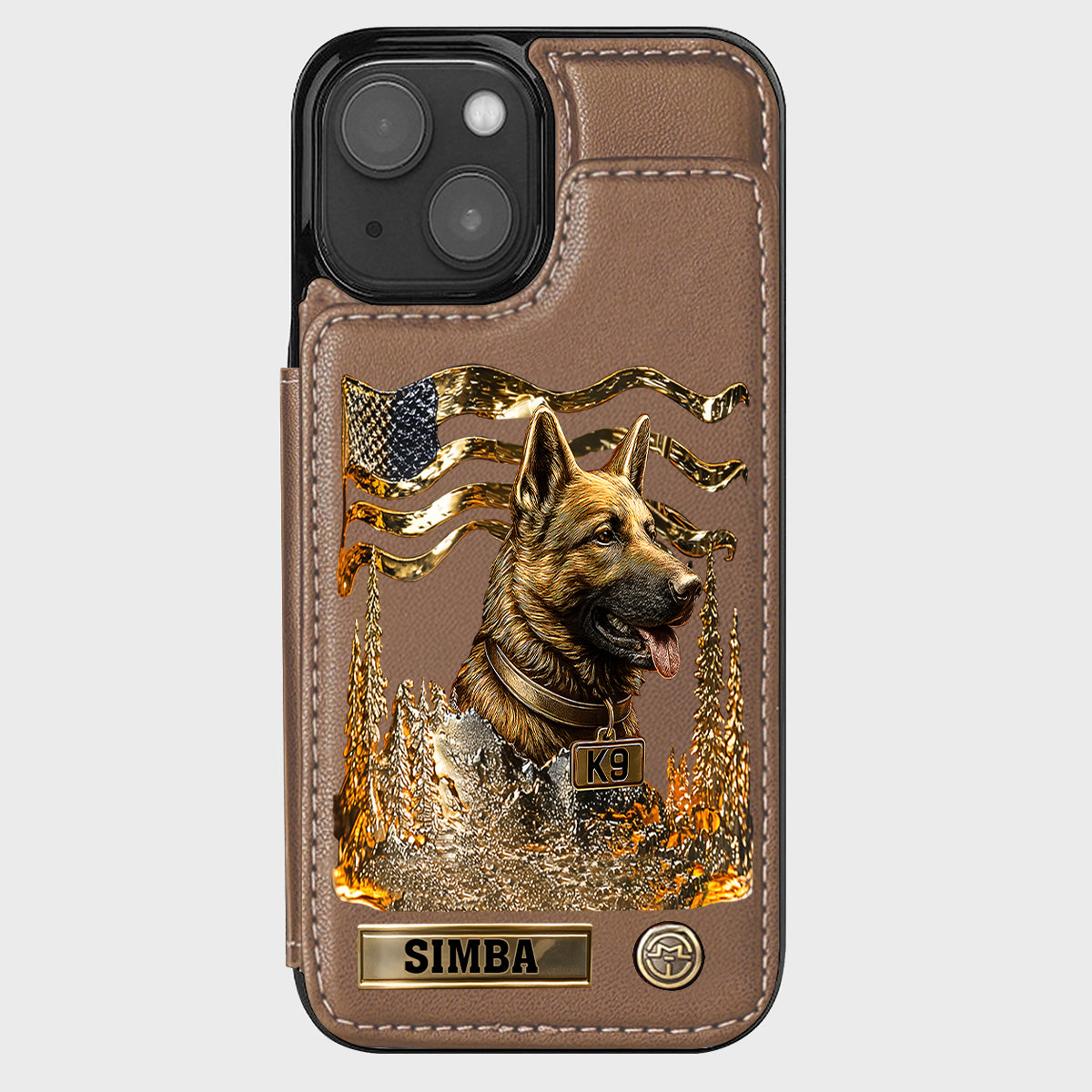 J'aime mon chien - Étui portefeuille/téléphone personnalisé avec un berger allemand
