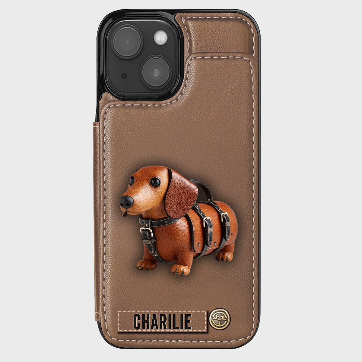 Étui portefeuille personnalisé pour téléphone avec un adorable teckel - Motif chien