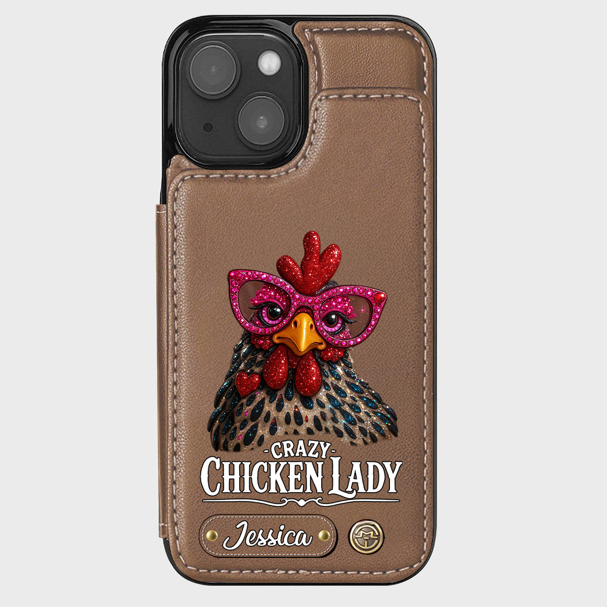 Crazy Chicken Lady - Étui portefeuille personnalisé pour téléphone avec poulet
