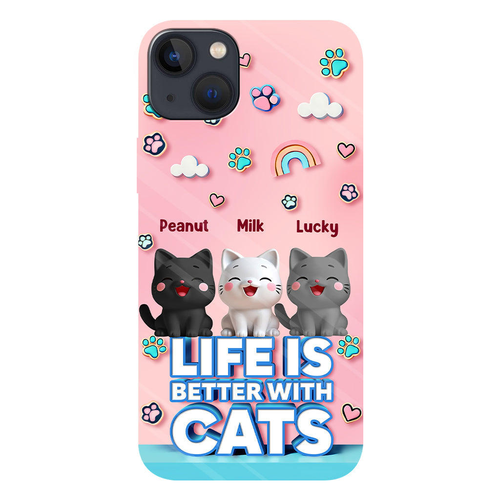 La vie est plus belle avec un chat - Coque de téléphone personnalisée avec motif chat.