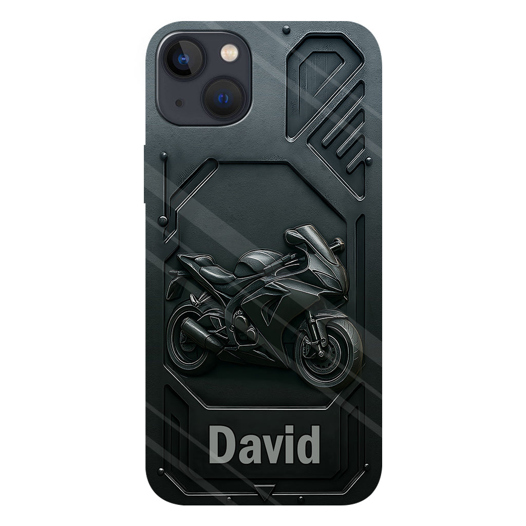 Coque de téléphone personnalisée pour motard, style cruiser/sportif, avec impression intégrale.