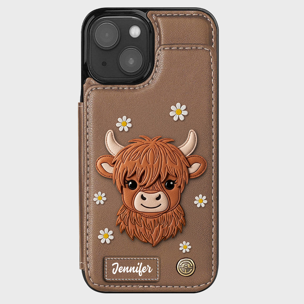 Adorable vache des Highlands - Étui portefeuille personnalisé pour téléphone avec une vache des Highlands
