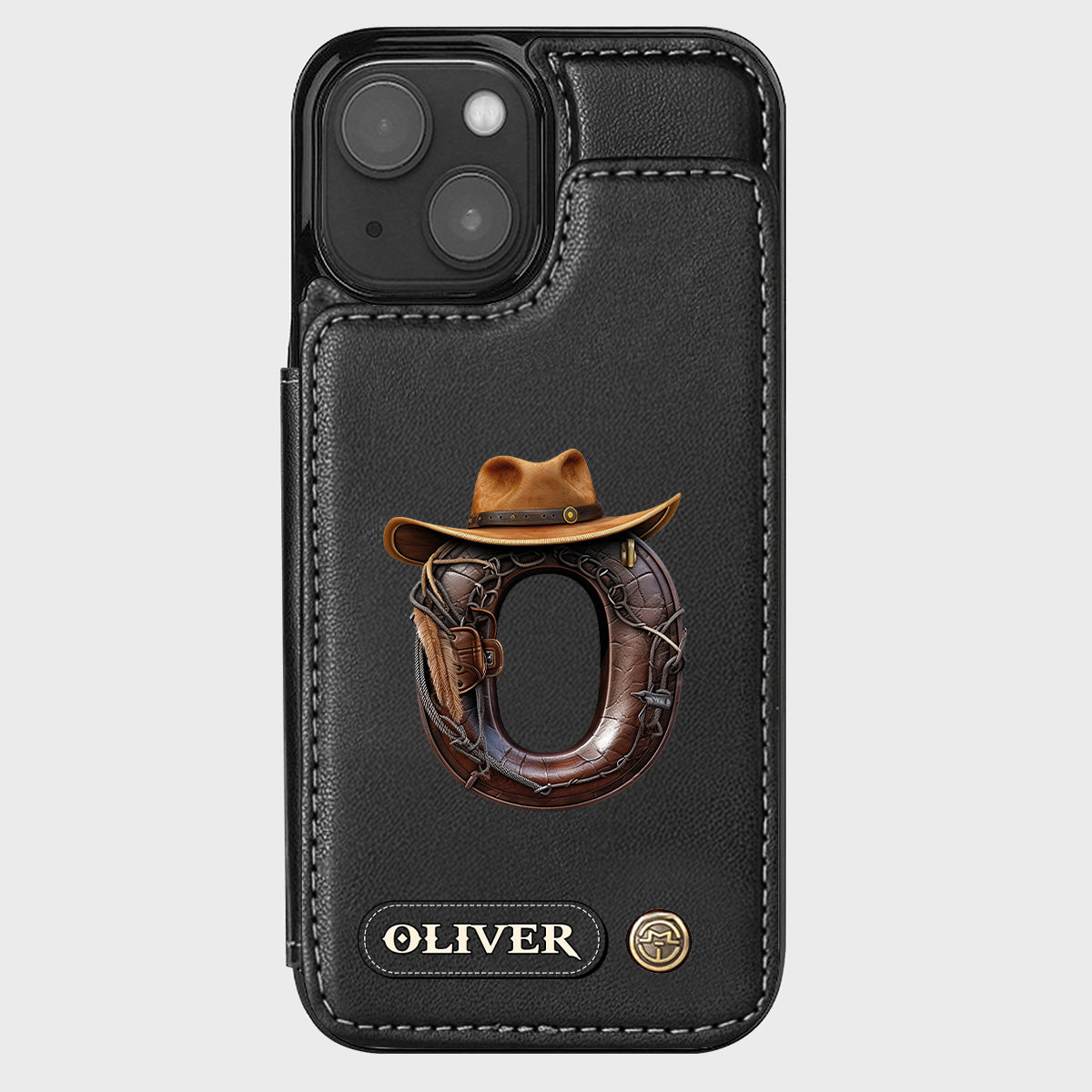 Étui portefeuille/téléphone personnalisé style western avec initiale du prénom - Cowboy/Cowgirl