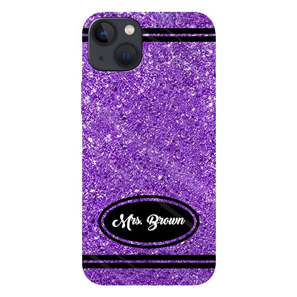 Coque de téléphone et support pour téléphone personnalisés avec motif crayon à paillettes artificielles - Design crayon à paillettes artificielles - Impression intégrale - Motif pour enseignant