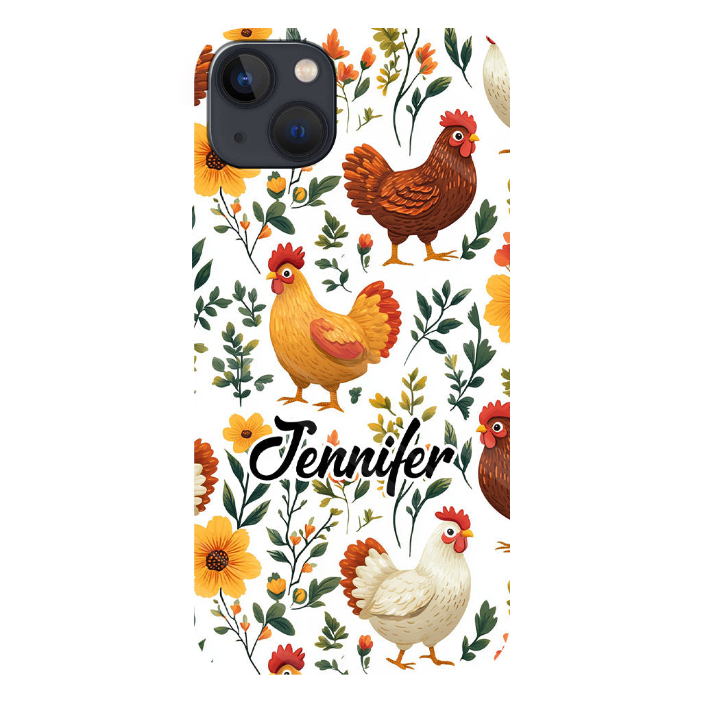 Coque de téléphone personnalisée avec motif de poules fleuries mignonnes - Coque de téléphone imprimée avec des poules - Motifs de poules - Mignonnes