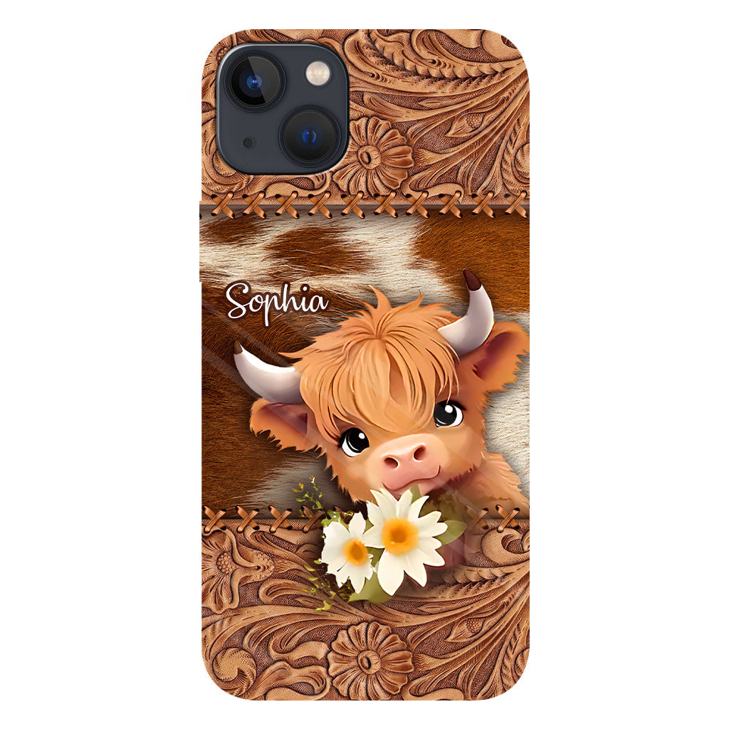 Coque de téléphone personnalisée avec impression intégrale représentant une adorable vache des Highlands