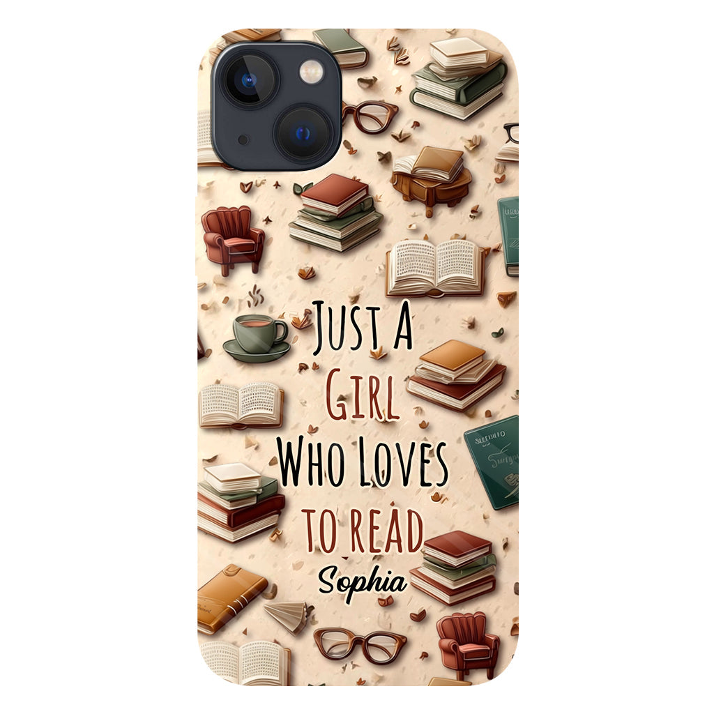 Coque de téléphone personnalisée « Juste une fille qui aime lire » avec un livre imprimé intégralement