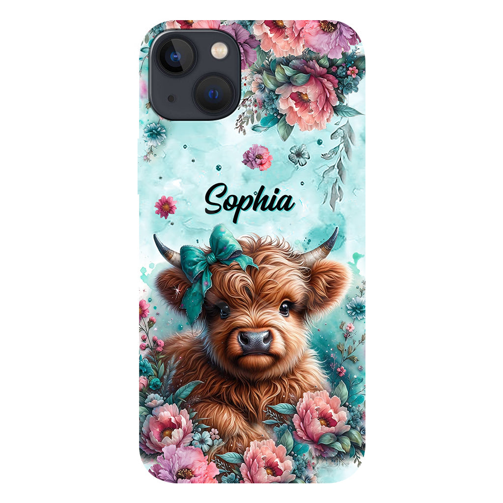 Coque de téléphone personnalisée avec imprimé intégral « Bébé vache des Highlands »