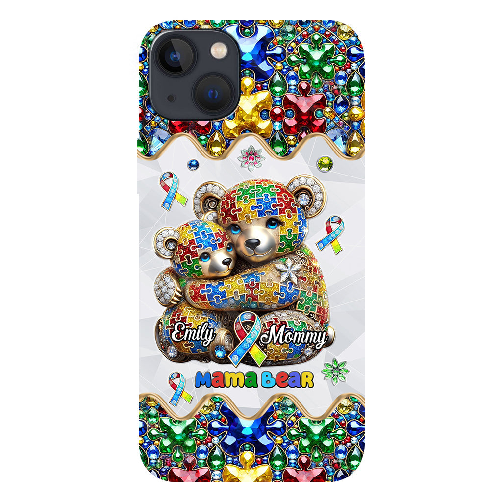 Coque de téléphone personnalisée « Maman Ours » pour la sensibilisation à l'autisme (avec impression intégrale)