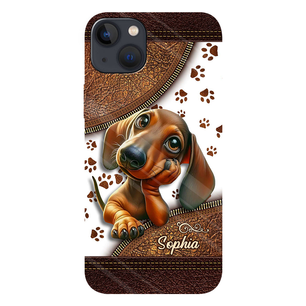 Coque de téléphone personnalisée avec un adorable teckel et un motif intégral de chien