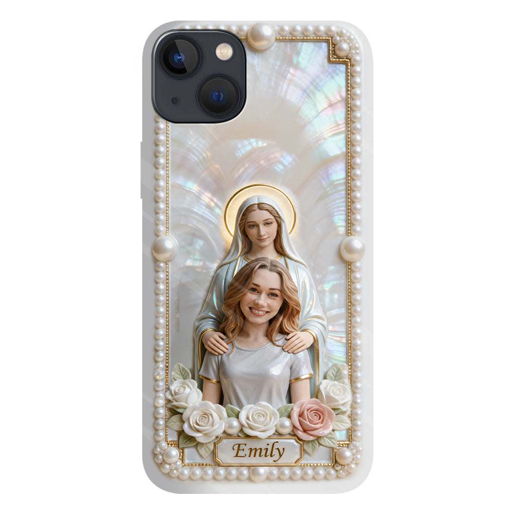 Blessed Virgin Mary Custom From Photo - Pearl & Roses - Personalized Christian Full Print Phone Case