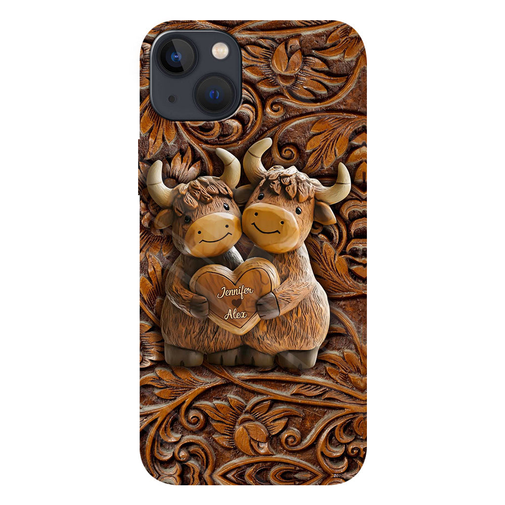 Couple de vaches des Highlands mignon - Coque de téléphone personnalisée avec imprimé intégral de vaches des Highlands