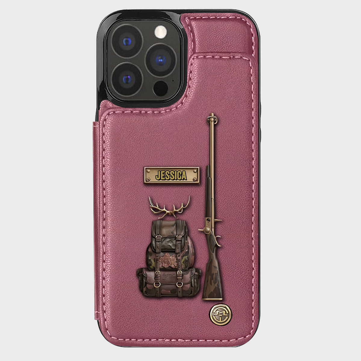 Cadeau de luxe pour chasseur - Étui portefeuille personnalisé pour téléphone sur le thème de la chasse