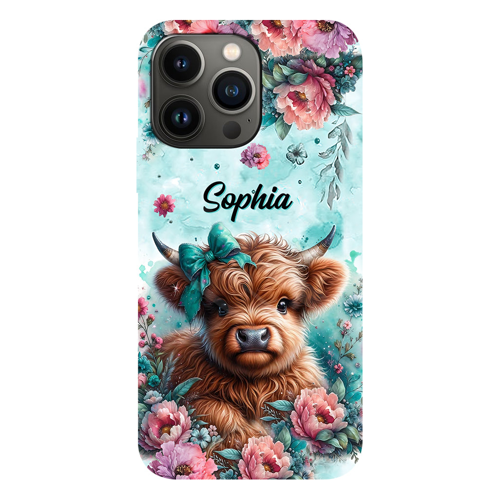 Coque de téléphone personnalisée avec imprimé intégral « Bébé vache des Highlands »