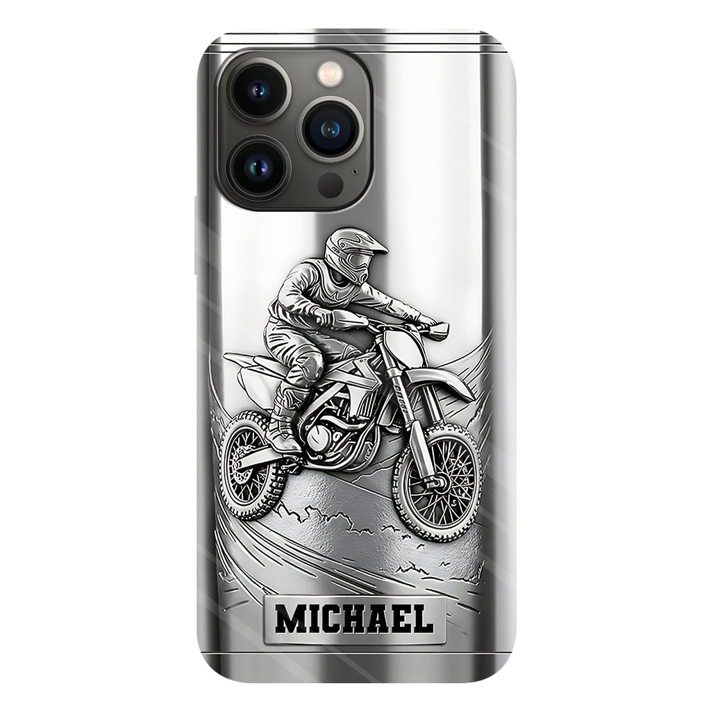 Coque de téléphone personnalisée motif motocross/cross métallisée - Coque de téléphone imprimée intégralement sur le thème du motocross