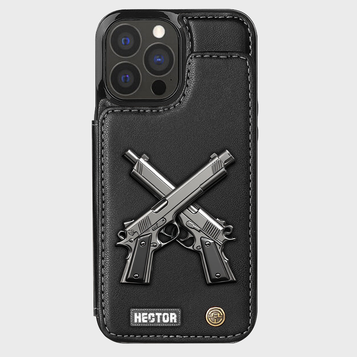 Étui portefeuille pour téléphone avec pistolets croisés - Équipement tactique personnalisé