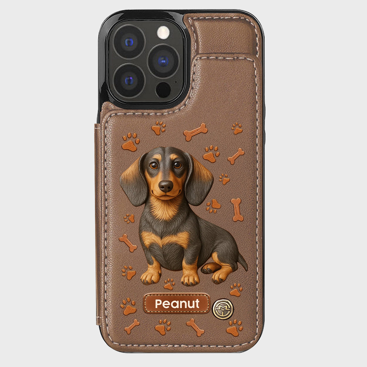 J'aime mon chien - Étui portefeuille personnalisé pour téléphone avec motif teckel