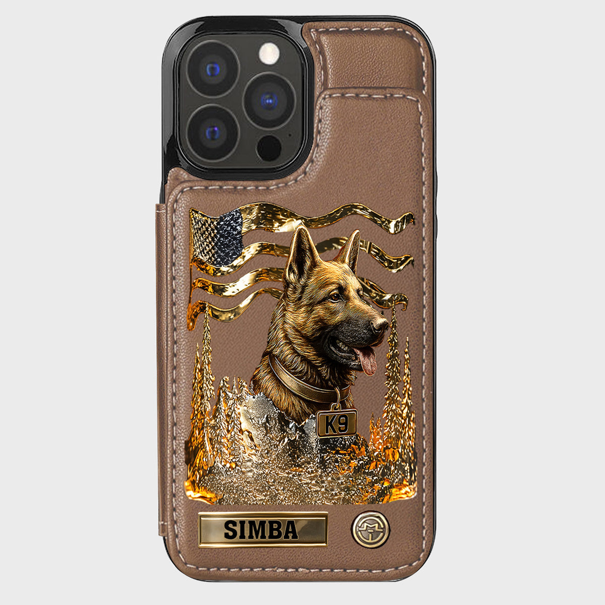 J'aime mon chien - Étui portefeuille/téléphone personnalisé avec un berger allemand