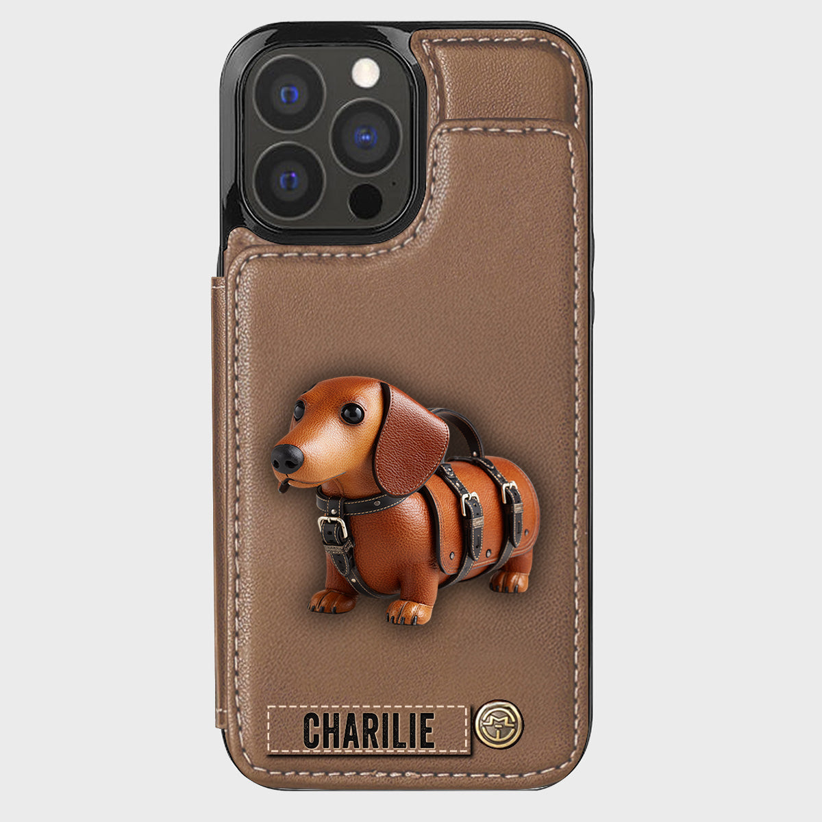 Étui portefeuille personnalisé pour téléphone avec un adorable teckel - Motif chien