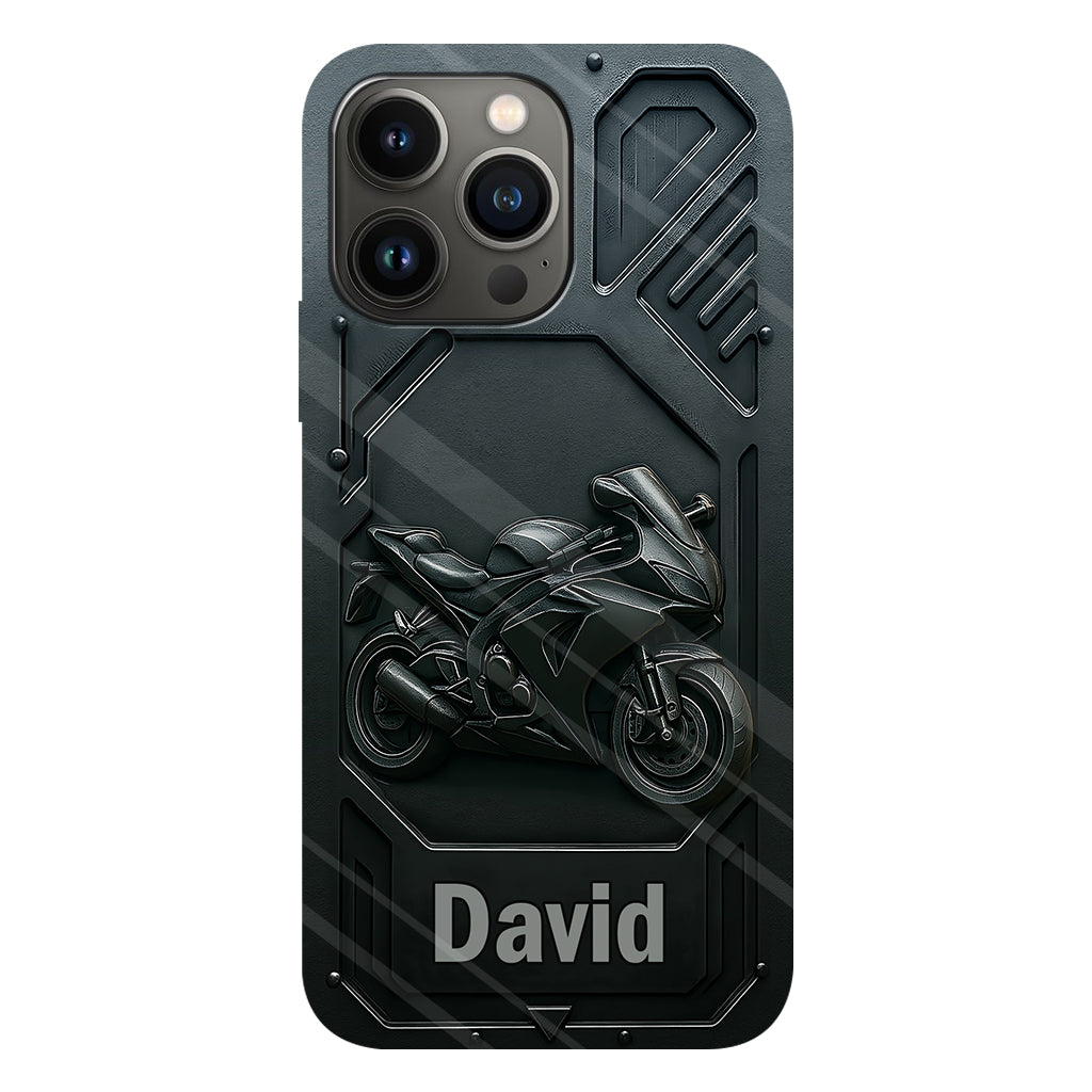 Coque de téléphone personnalisée pour motard, style cruiser/sportif, avec impression intégrale.