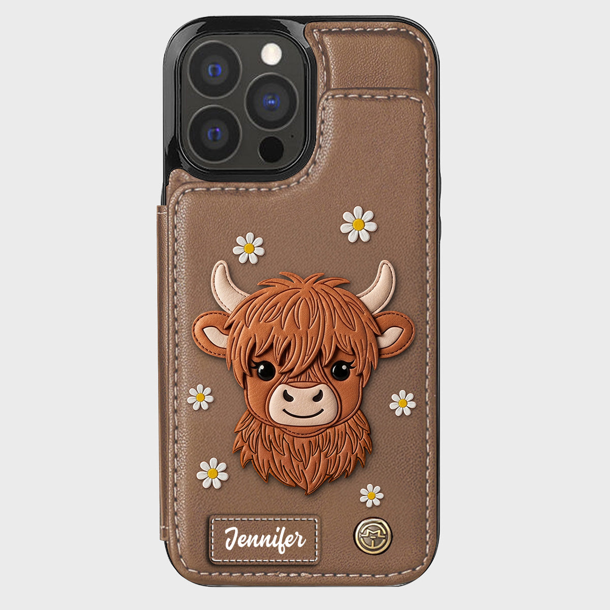 Adorable vache des Highlands - Étui portefeuille personnalisé pour téléphone avec une vache des Highlands