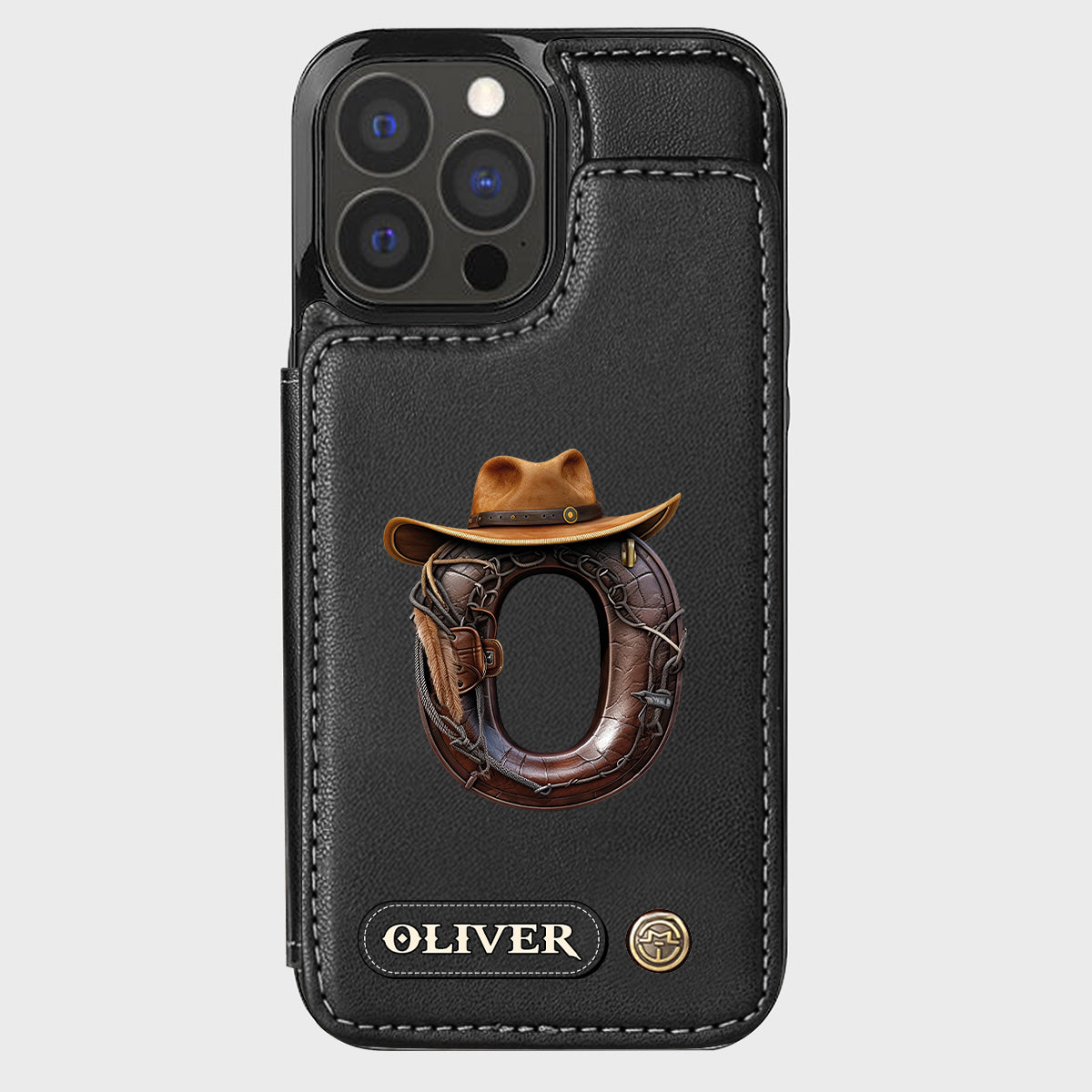 Étui portefeuille/téléphone personnalisé style western avec initiale du prénom - Cowboy/Cowgirl