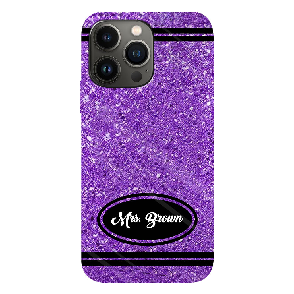 Coque de téléphone et support pour téléphone personnalisés avec motif crayon à paillettes artificielles - Design crayon à paillettes artificielles - Impression intégrale - Motif pour enseignant