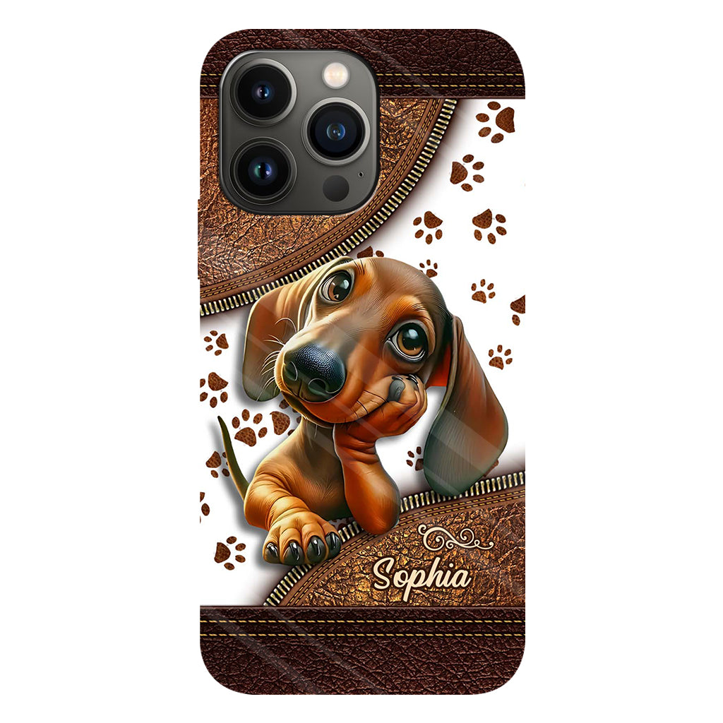 Coque de téléphone personnalisée avec un adorable teckel et un motif intégral de chien