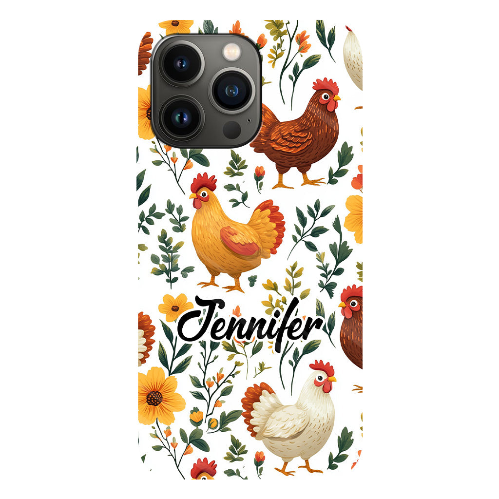 Coque de téléphone personnalisée avec motif de poules fleuries mignonnes - Coque de téléphone imprimée avec des poules - Motifs de poules - Mignonnes
