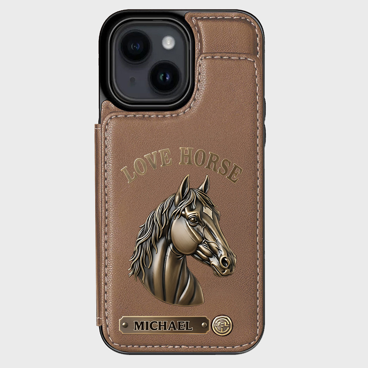Étui portefeuille personnalisé pour téléphone Love Horse