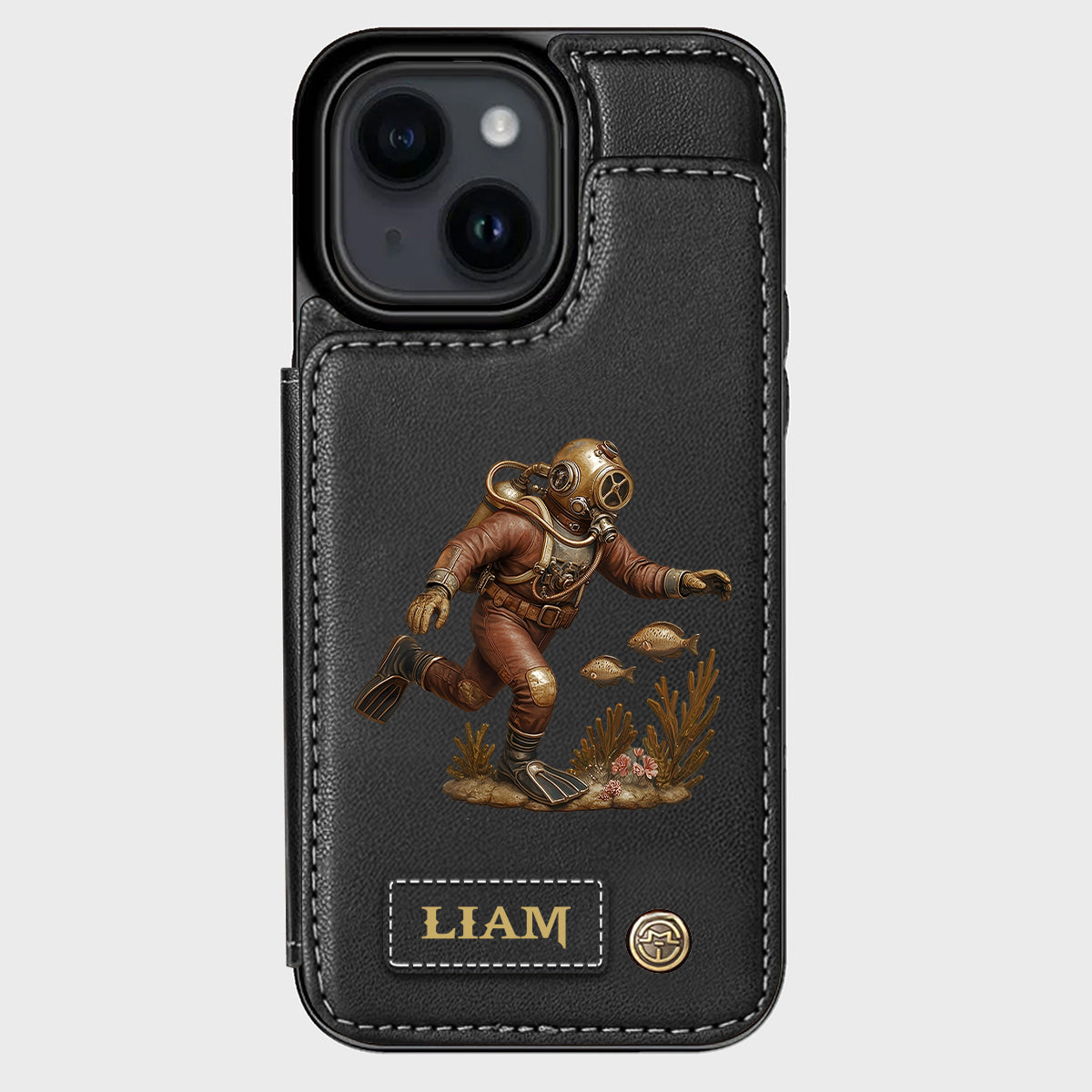 Cadeau pour les passionnés de plongée sous-marine - Étui portefeuille/téléphone personnalisé sur le thème de la plongée