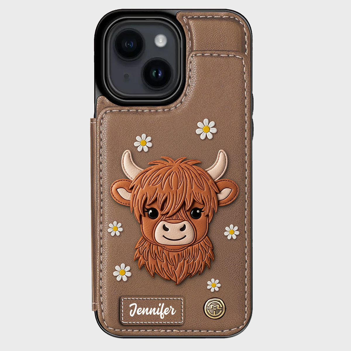 Adorable vache des Highlands - Étui portefeuille personnalisé pour téléphone avec une vache des Highlands