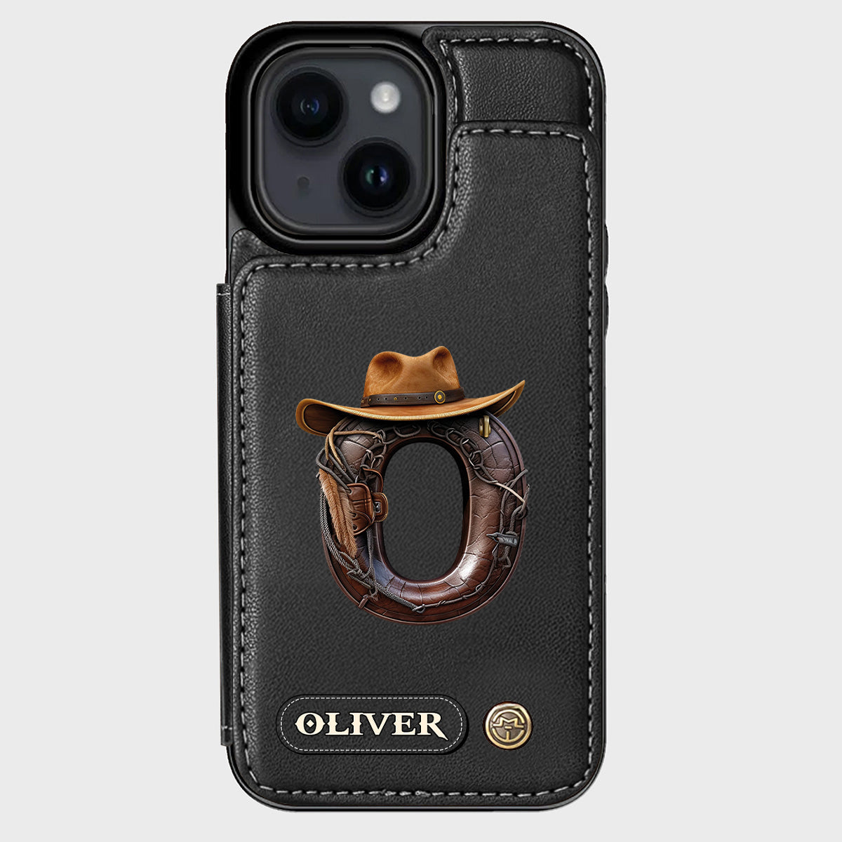 Étui portefeuille/téléphone personnalisé style western avec initiale du prénom - Cowboy/Cowgirl