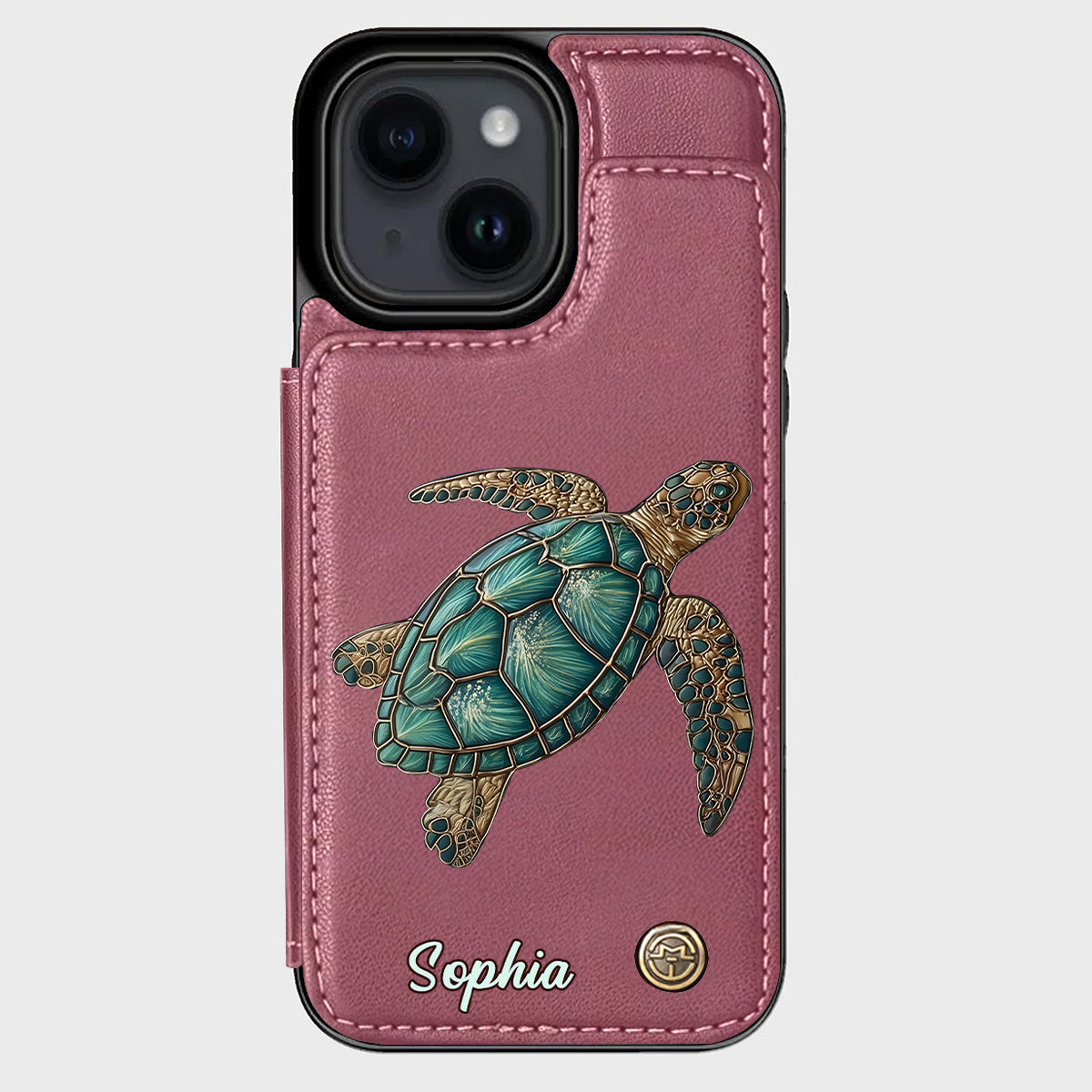 Étui portefeuille personnalisé pour téléphone portable avec une tortue - J'adore les tortues