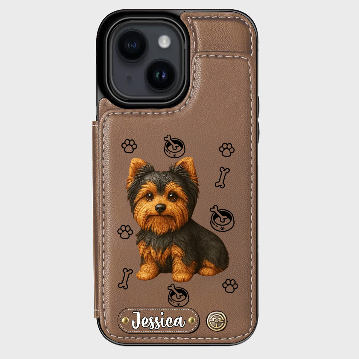 Étui portefeuille pour téléphone personnalisé Yorkshire Terrier « J’aime mon chien »