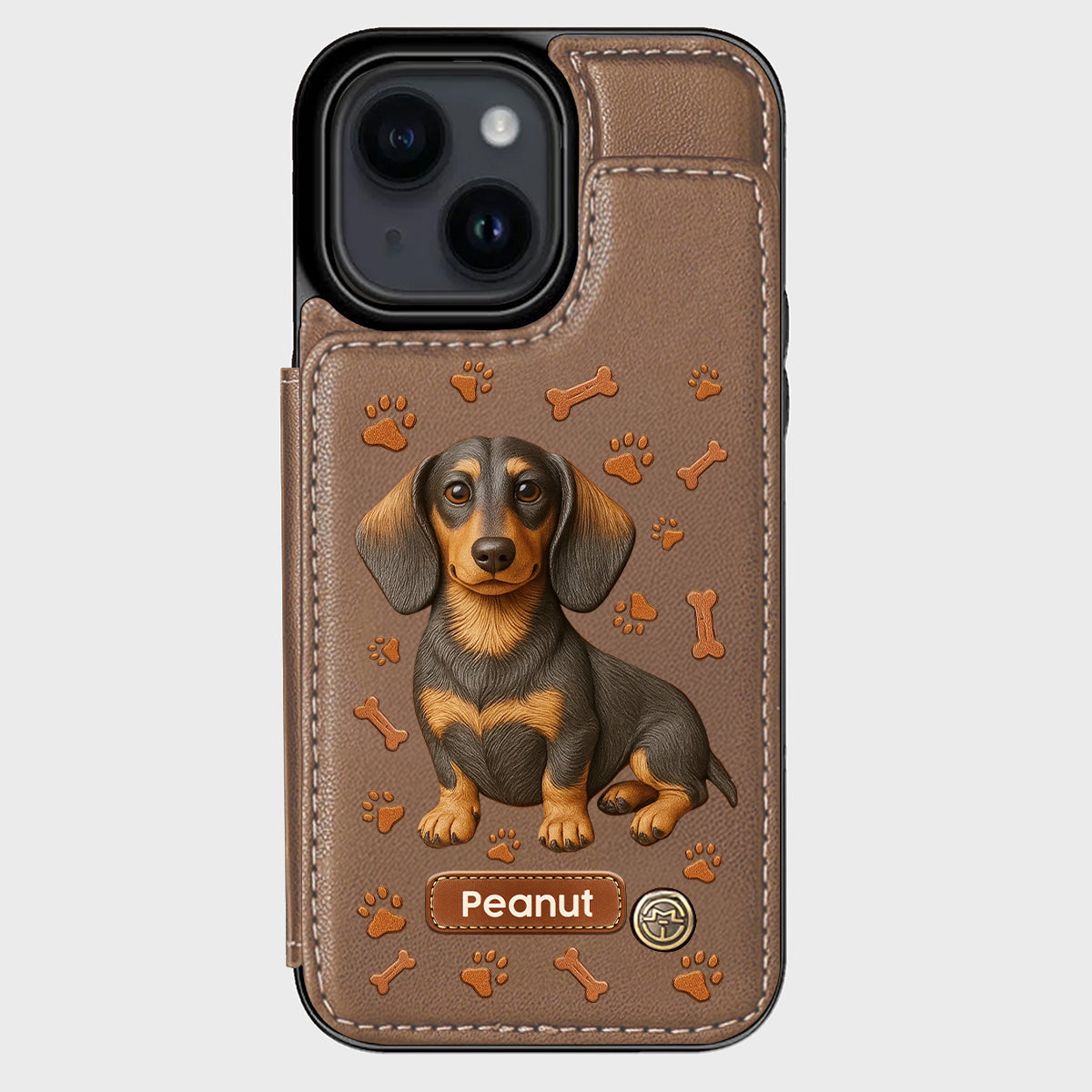 J'aime mon chien - Étui portefeuille personnalisé pour téléphone avec motif teckel