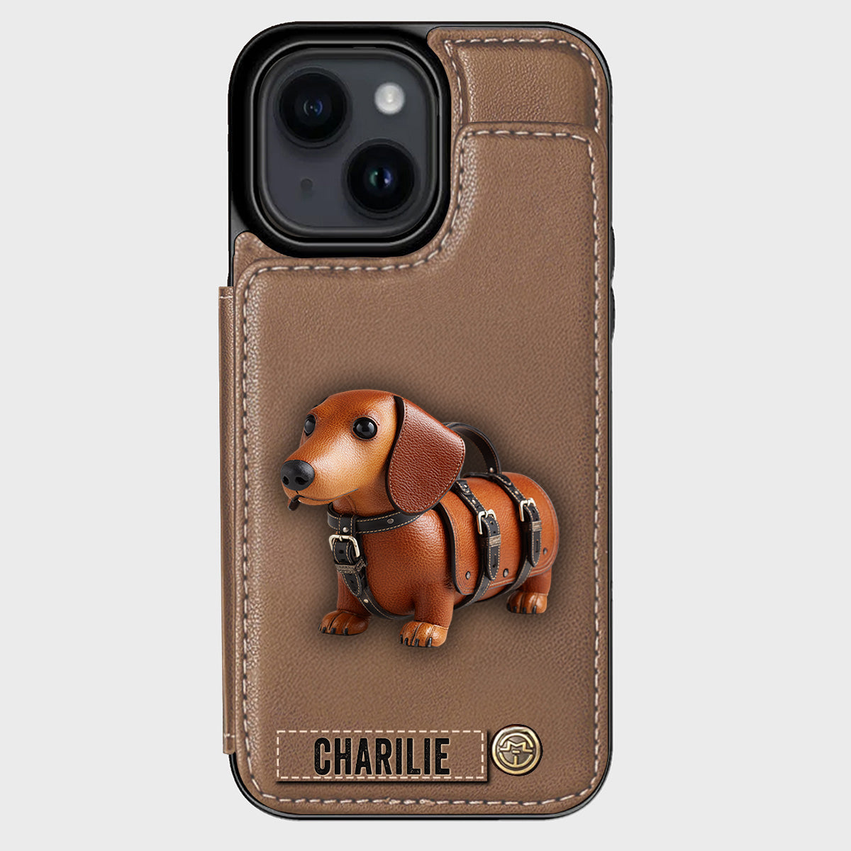 Étui portefeuille personnalisé pour téléphone avec un adorable teckel - Motif chien