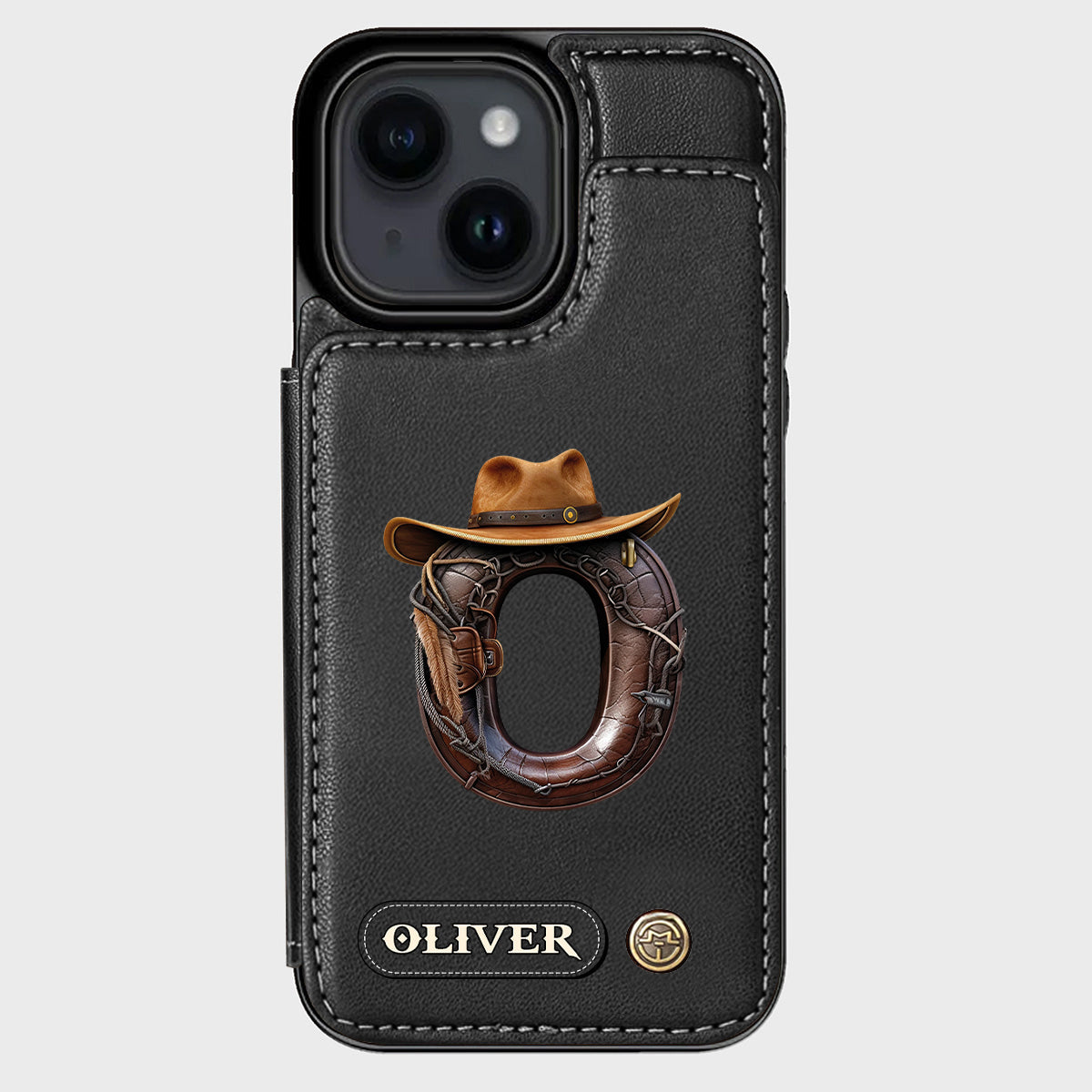 Étui portefeuille/téléphone personnalisé style western avec initiale du prénom - Cowboy/Cowgirl
