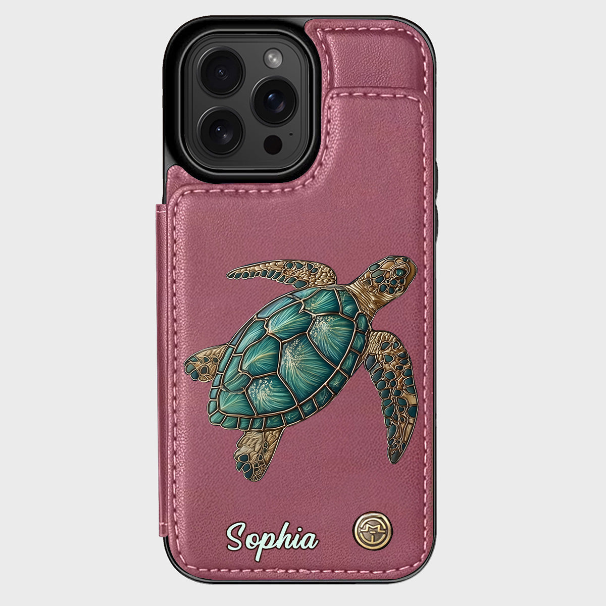 Étui portefeuille personnalisé pour téléphone portable avec une tortue - J'adore les tortues