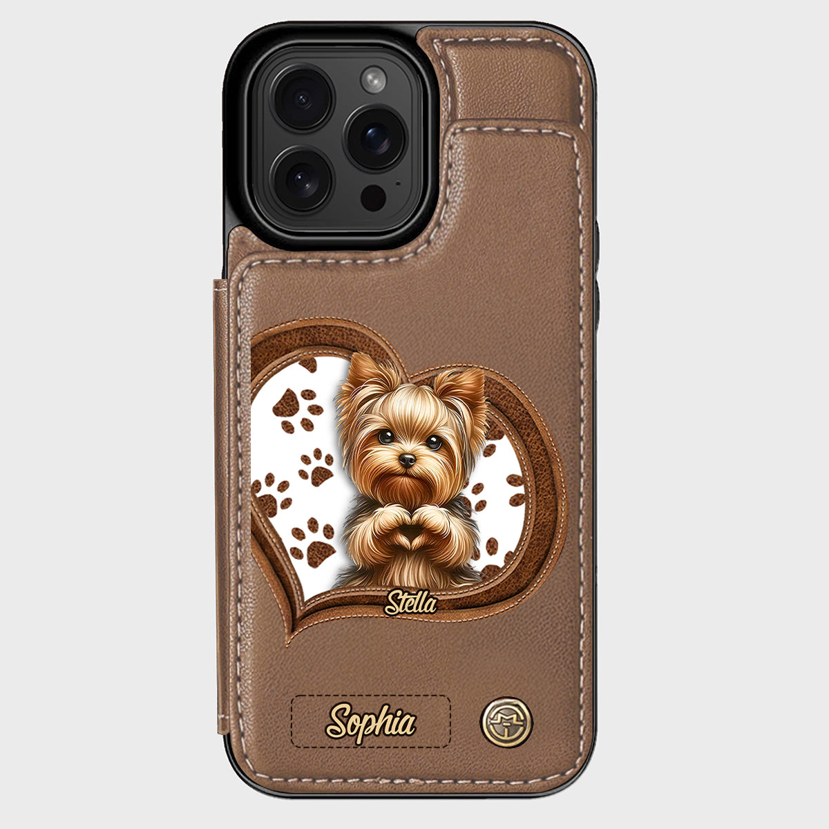 Étui portefeuille/téléphone personnalisé pour chien avec motif de cœur formé par un chiot ou un chaton