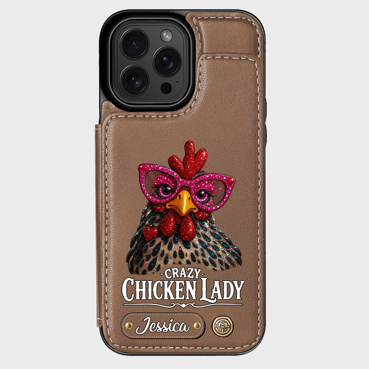Crazy Chicken Lady - Étui portefeuille personnalisé pour téléphone avec poulet